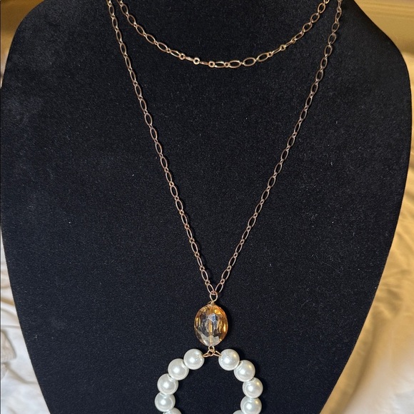 None Jewelry - Long Gold-Tone Pearl Hoop Pendant Necklace - Women's Jewelry